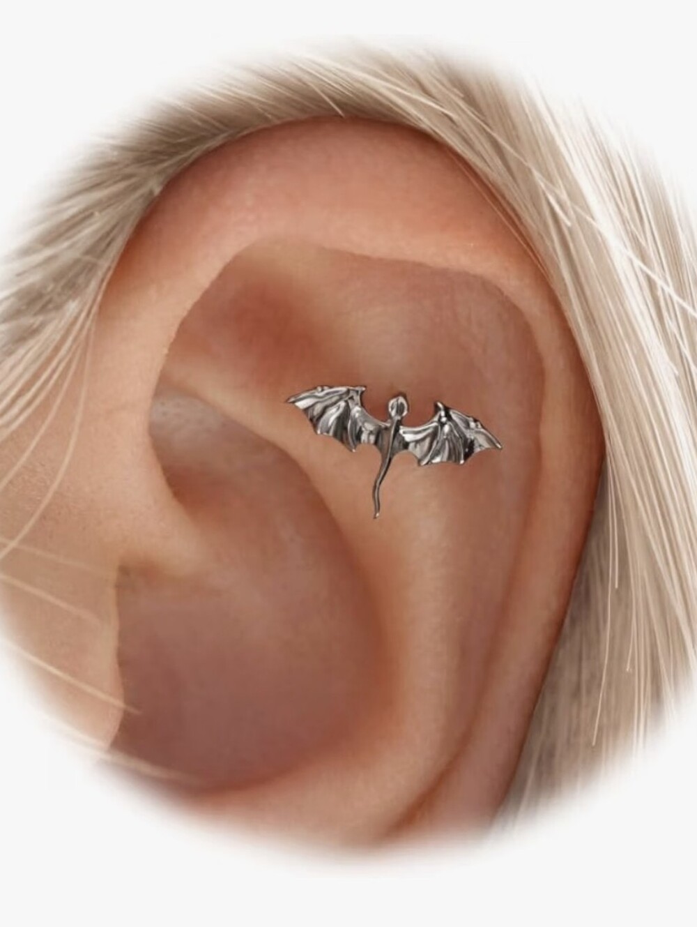 16G Silver Dragon Helix Earring - Picture 6 of 6